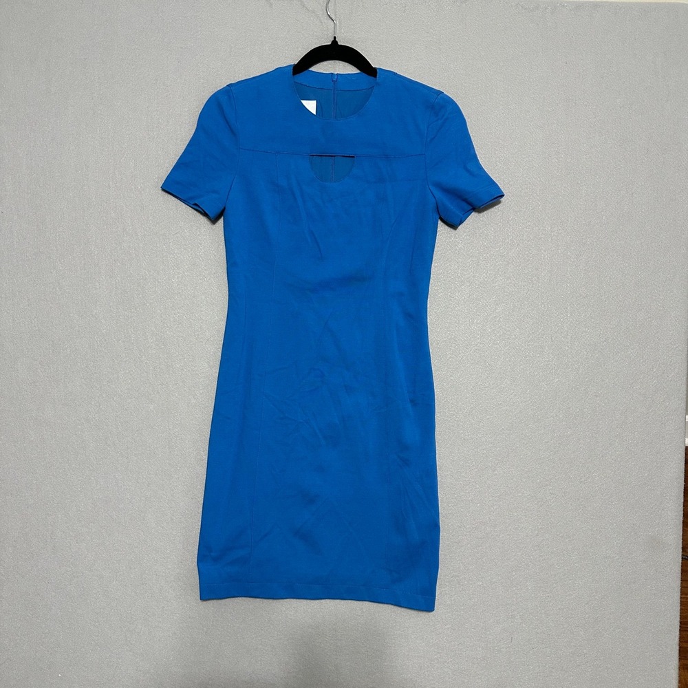 Akris Punto Blue Short Sleeve Sheath Dress with Cutout Detail US 2
